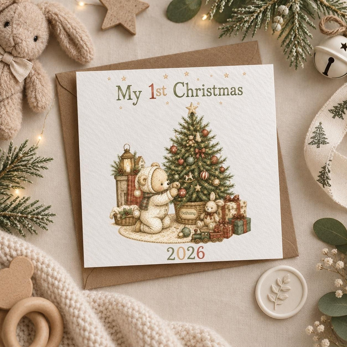 Personalised Christmas Card | My 1st Christmas | Add Any Name | For New-born / Baby