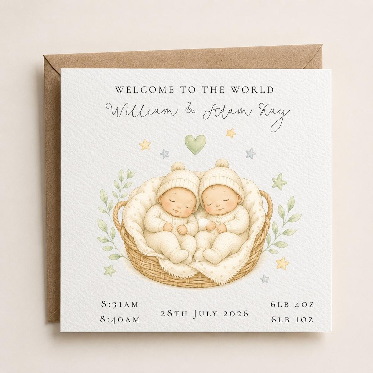 Personalised New Baby Twins Card