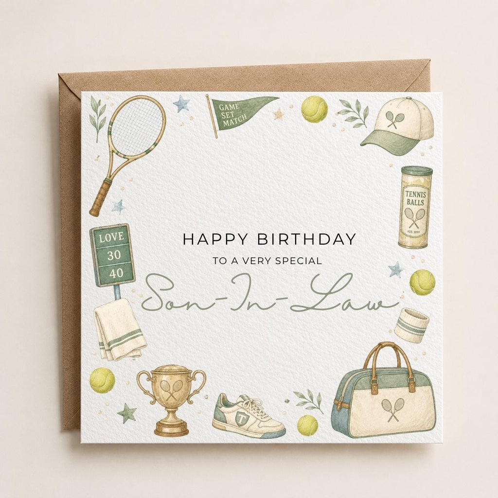 Personalised Tennis Theme Birthday Card for Husband, Dad, Grandad, Son,  Uncle, Brother etc