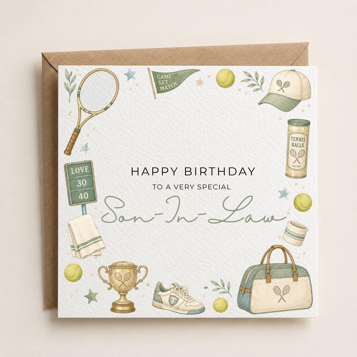 Personalised Tennis Theme Birthday Card for Husband, Dad, Grandad, Son,  Uncle, Brother etc