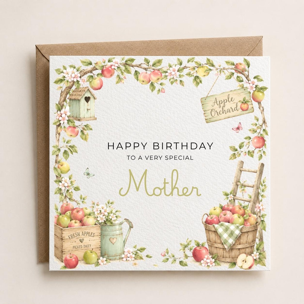 Personalised Apple Orchard Theme Birthday Card for Wife, Mum, Grandma, Daughter, Auntie, Sister etc
