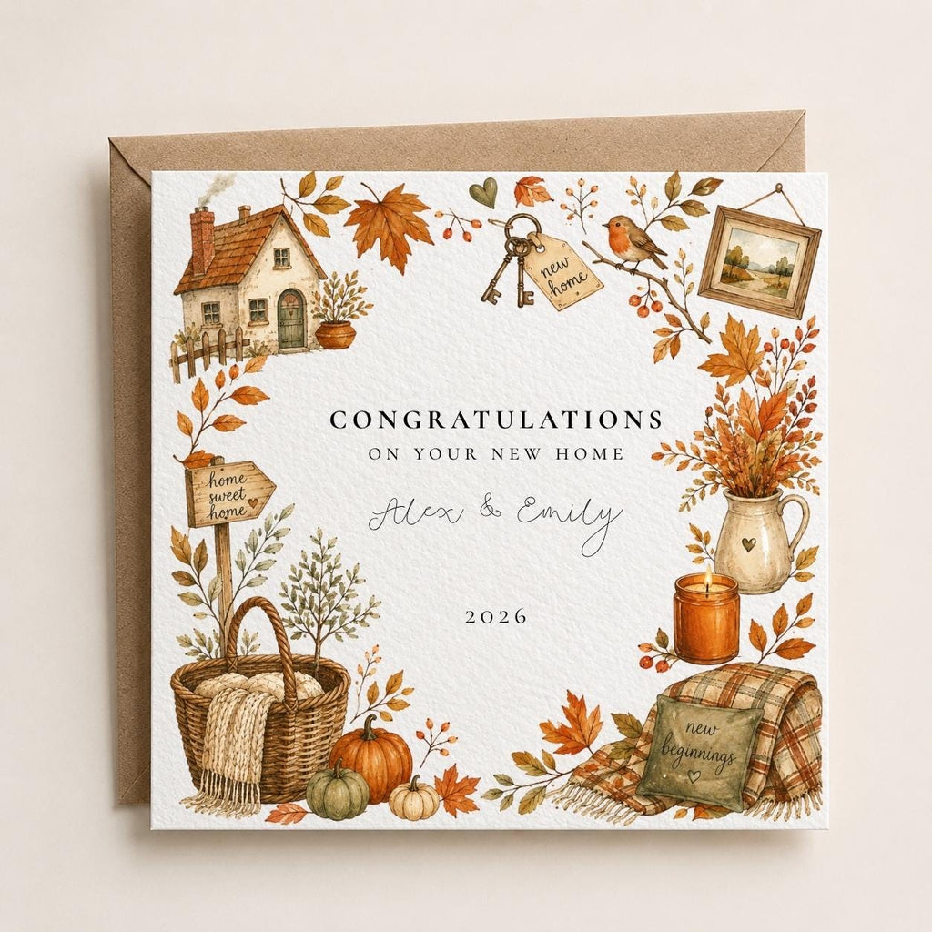 Personalised Autumn Themed New Home Card