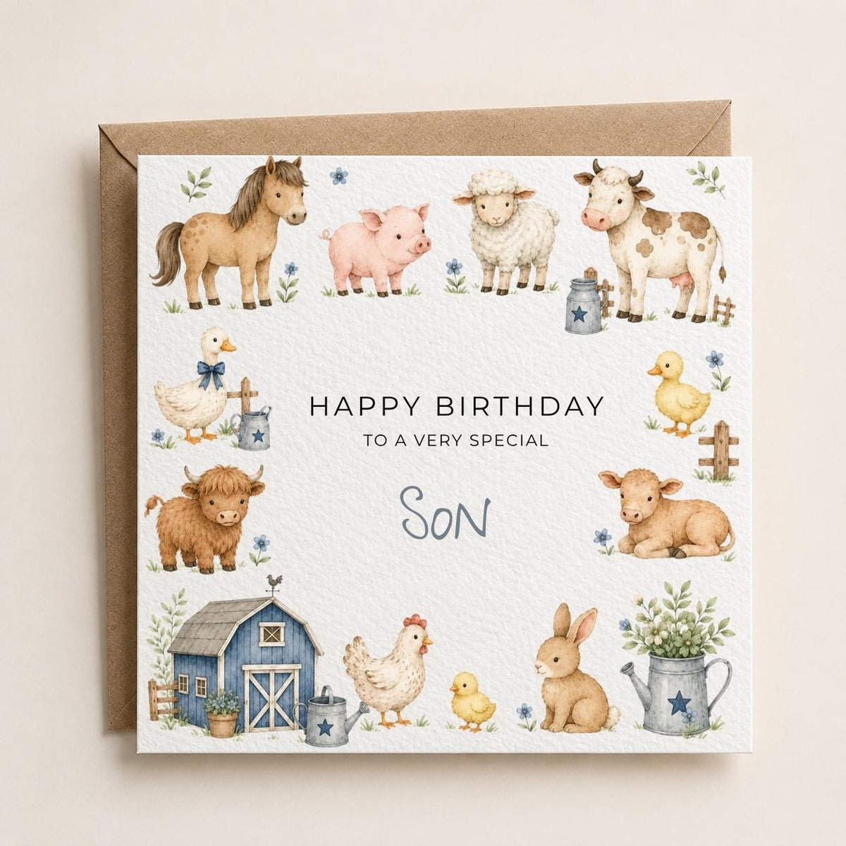 Personalised Farm Theme Birthday Card for Son, Grandson, Brother etc