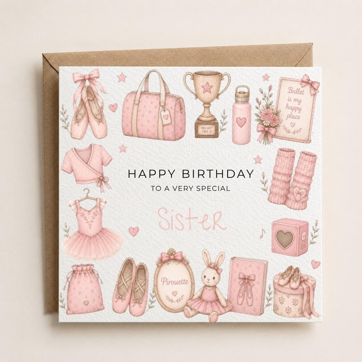 Personalised Ballet Theme Birthday Card for Daughter, Granddaughter, Sister etc