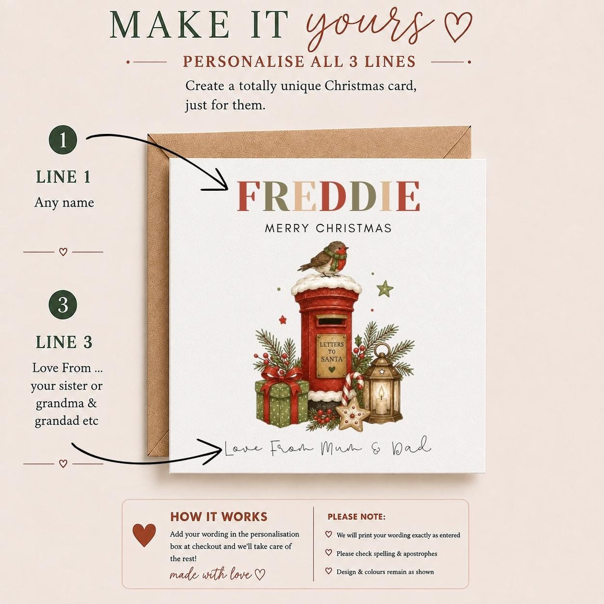 Personalised Christmas Card | For Children | Completely Customisable | Festive Children's Greetings Card