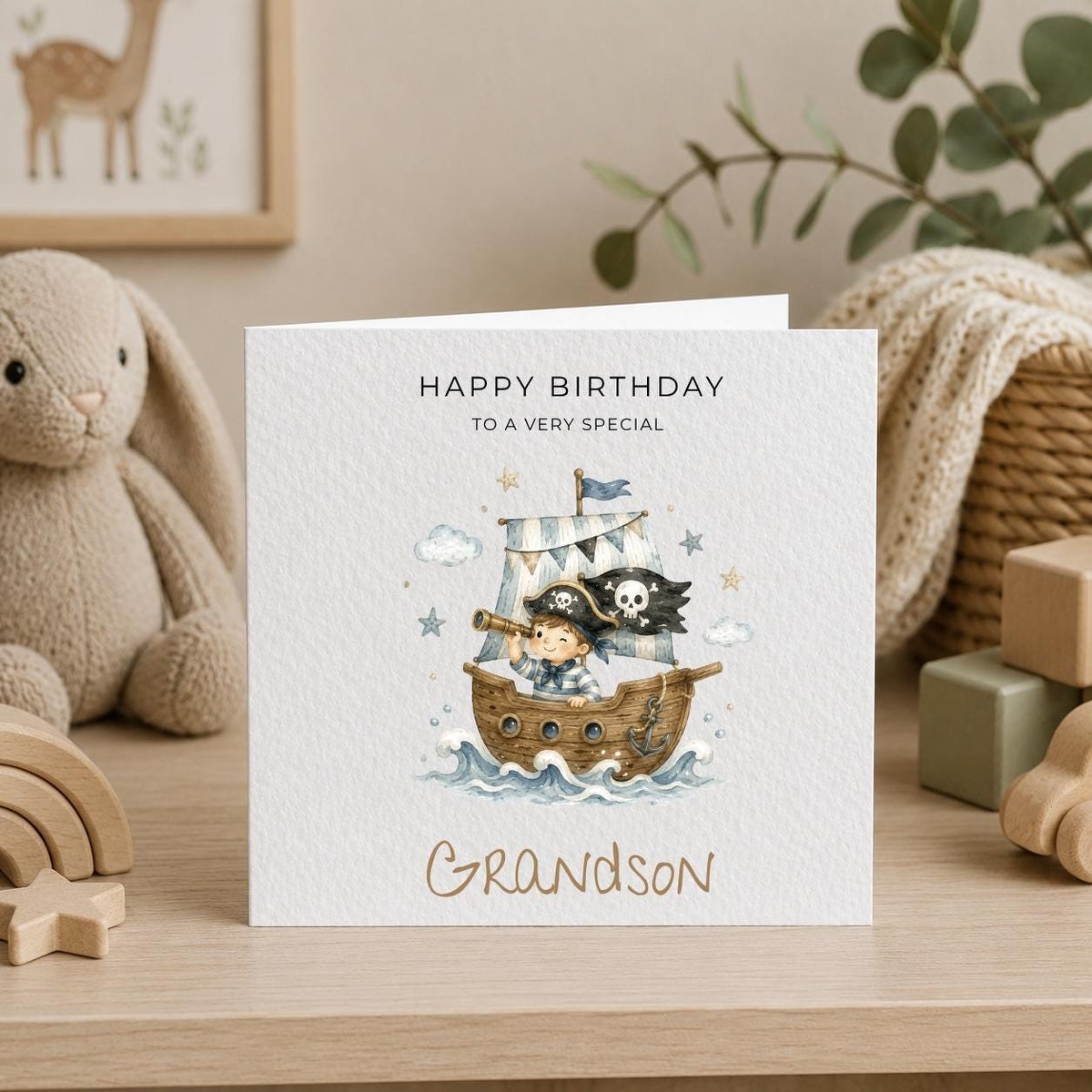 Personalised Pirate Theme Birthday Card for Son, Grandson, Brother etc
