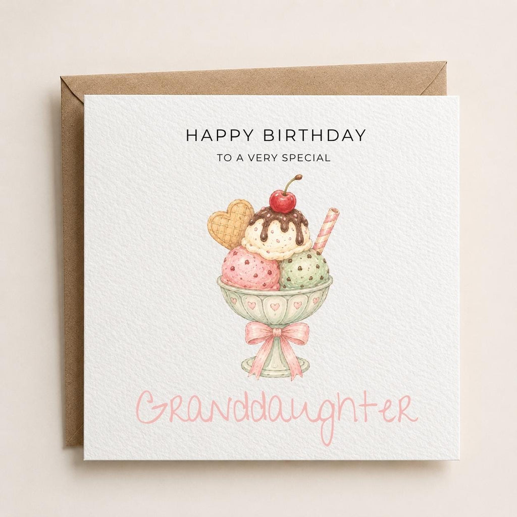 Personalised Icecream Theme Birthday Card for Daughter, Granddaughter, Sister etc