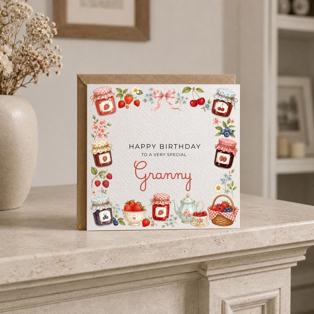 Personalised Jam Theme Birthday Card for Wife, Mum, Grandma, Daughter, Auntie, Sister etc