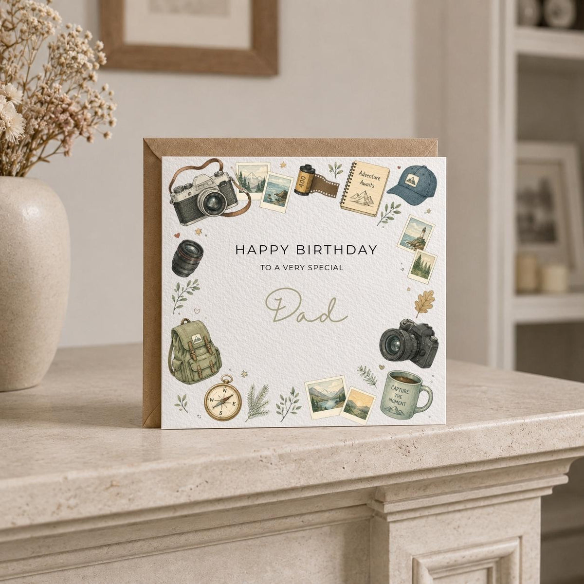 Personalised Camera / Photography Theme Birthday Card for Husband, Dad, Grandad, Son,  Uncle, Brother etc