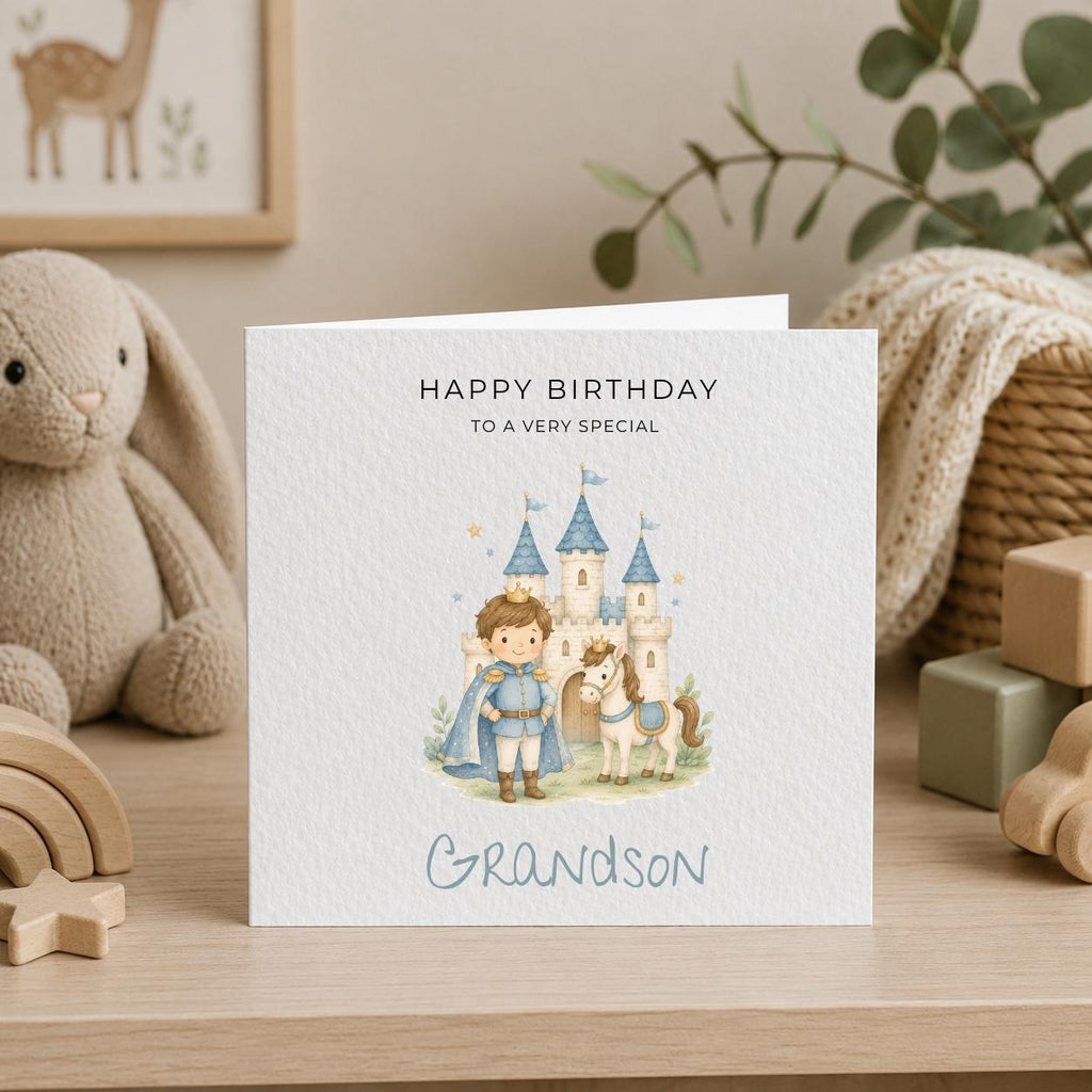 Personalised Prince Theme Birthday Card for Son, Grandson, Brother etc