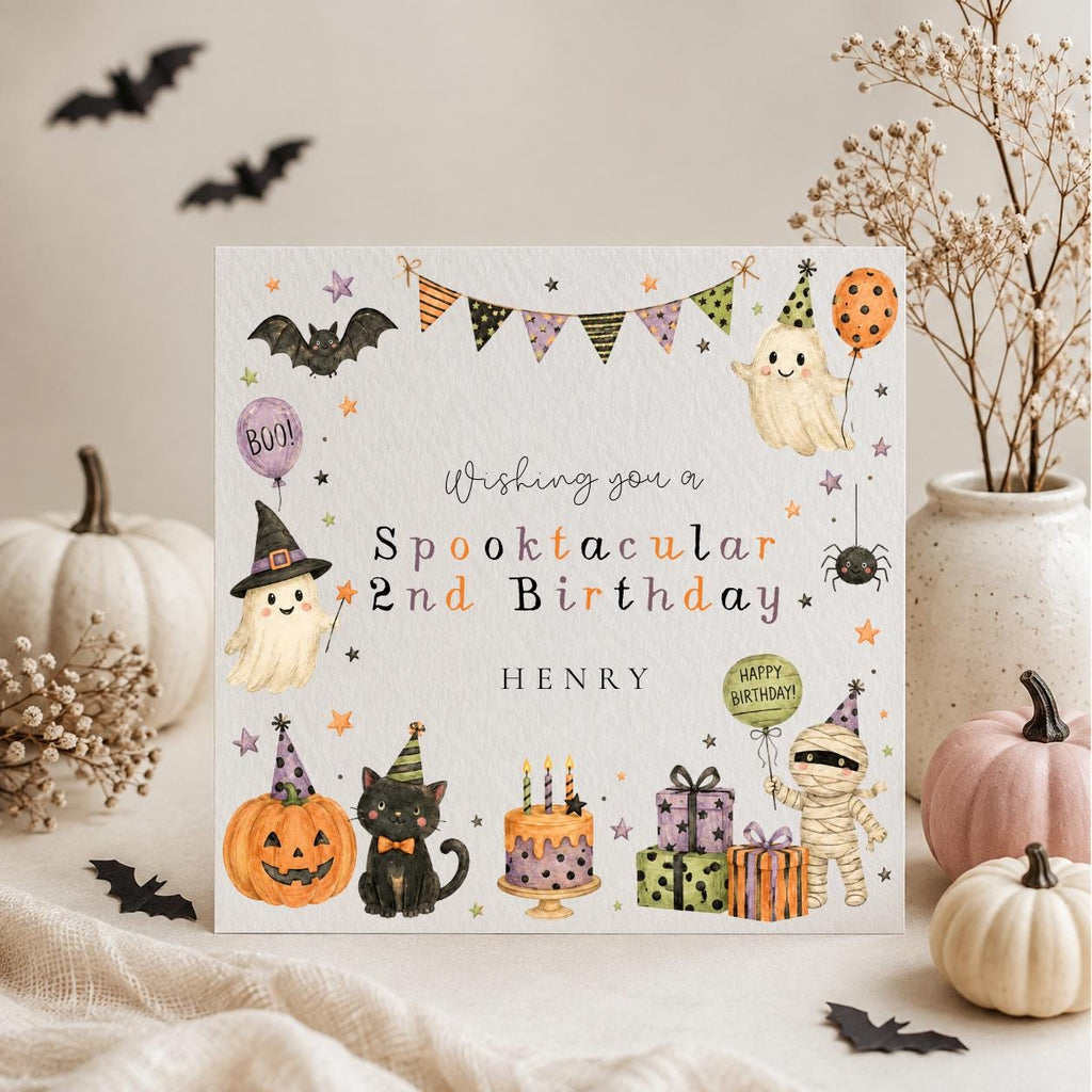 Personalised Halloween Birthday Card, Any Age, Any Name.