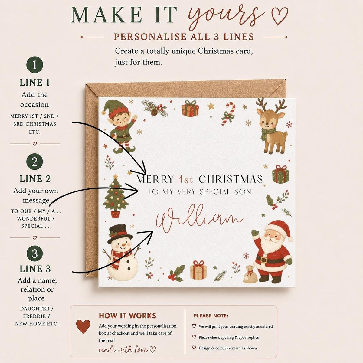 Personalised Christmas Card for Children | Santa, Elf, Reindeer Theme