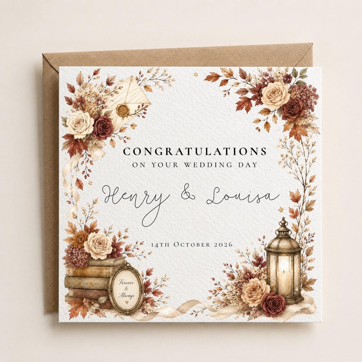 Personalised Autumn Wedding Card | Custom Surname, Date, Newlywed Gift
