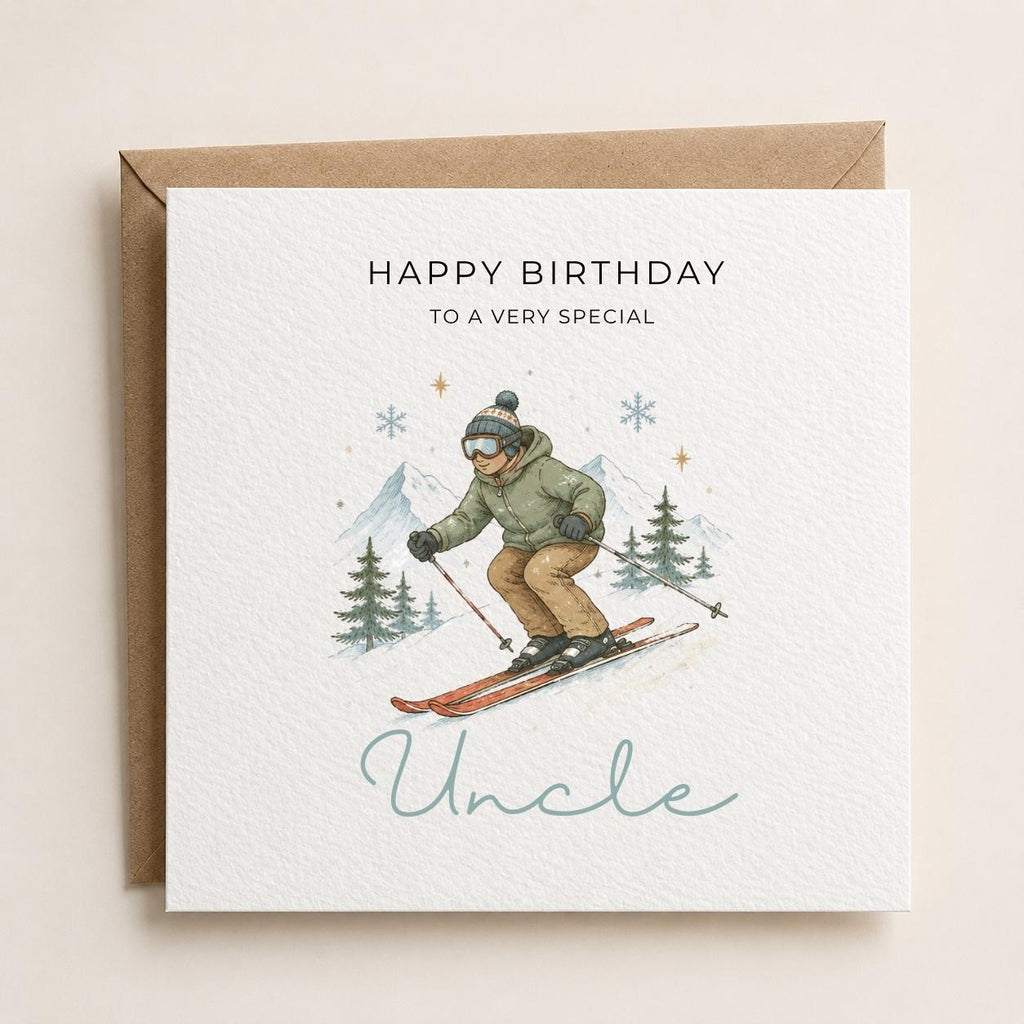 Personalised Skiing Theme Birthday Card for Husband, Dad, Grandad, Son,  Uncle, Brother etc