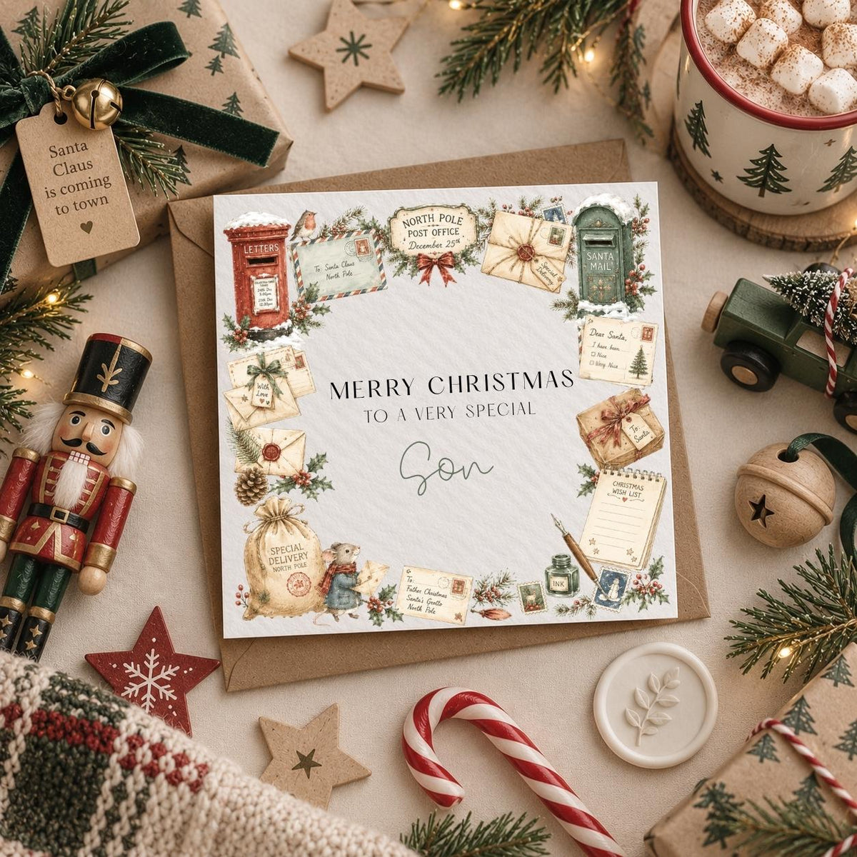 Personalised Christmas Card for Children | Vintage Post / Letters To Santa Theme