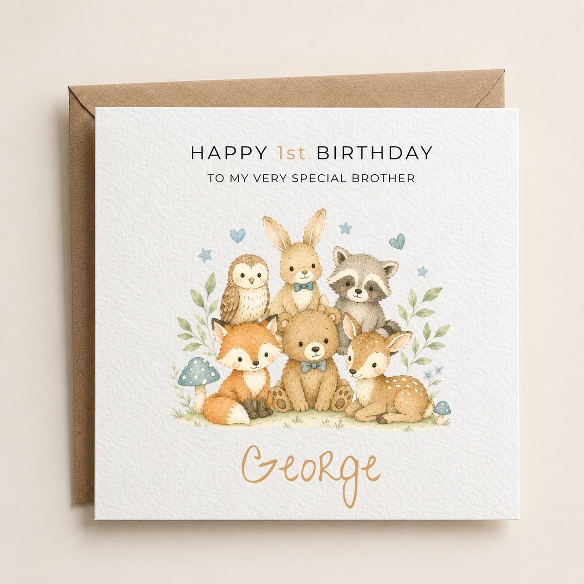 Personalised Woodland Theme Birthday Card for Son, Grandson, Brother etc