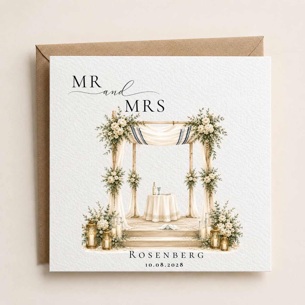 Personalised Jewish Wedding Card | Newly Weds, Chuppah, Wedding Day Gift, Custom Surname, Titles, Date