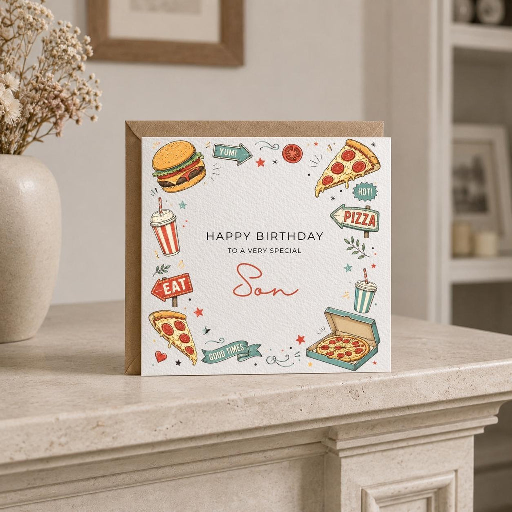 Personalised Pizza Theme Birthday Card for Husband, Dad, Grandad, Son,  Uncle, Brother etc