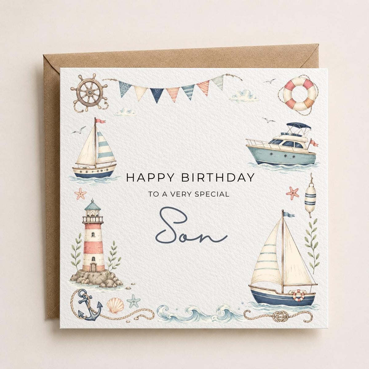Personalised Boat Theme Birthday Card for Husband, Dad, Grandad, Son,  Uncle, Brother etc