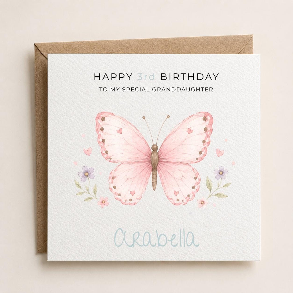 Personalised Butterfly Theme Birthday Card for Daughter, Granddaughter, Sister etc
