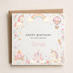 Personalised Unicorn Theme Birthday Card for Daughter, Granddaughter, Sister etc