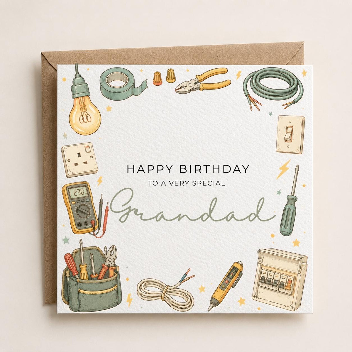 Personalised Electrician Theme Birthday Card for Husband, Dad, Grandad, Son,  Uncle, Brother etc