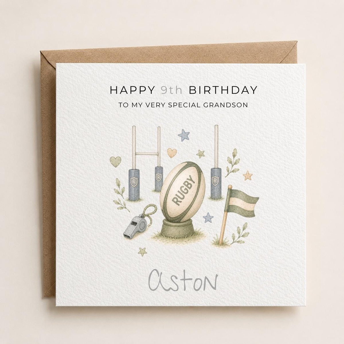 Personalised Rugby Theme Birthday Card for Son, Grandson, Brother etc