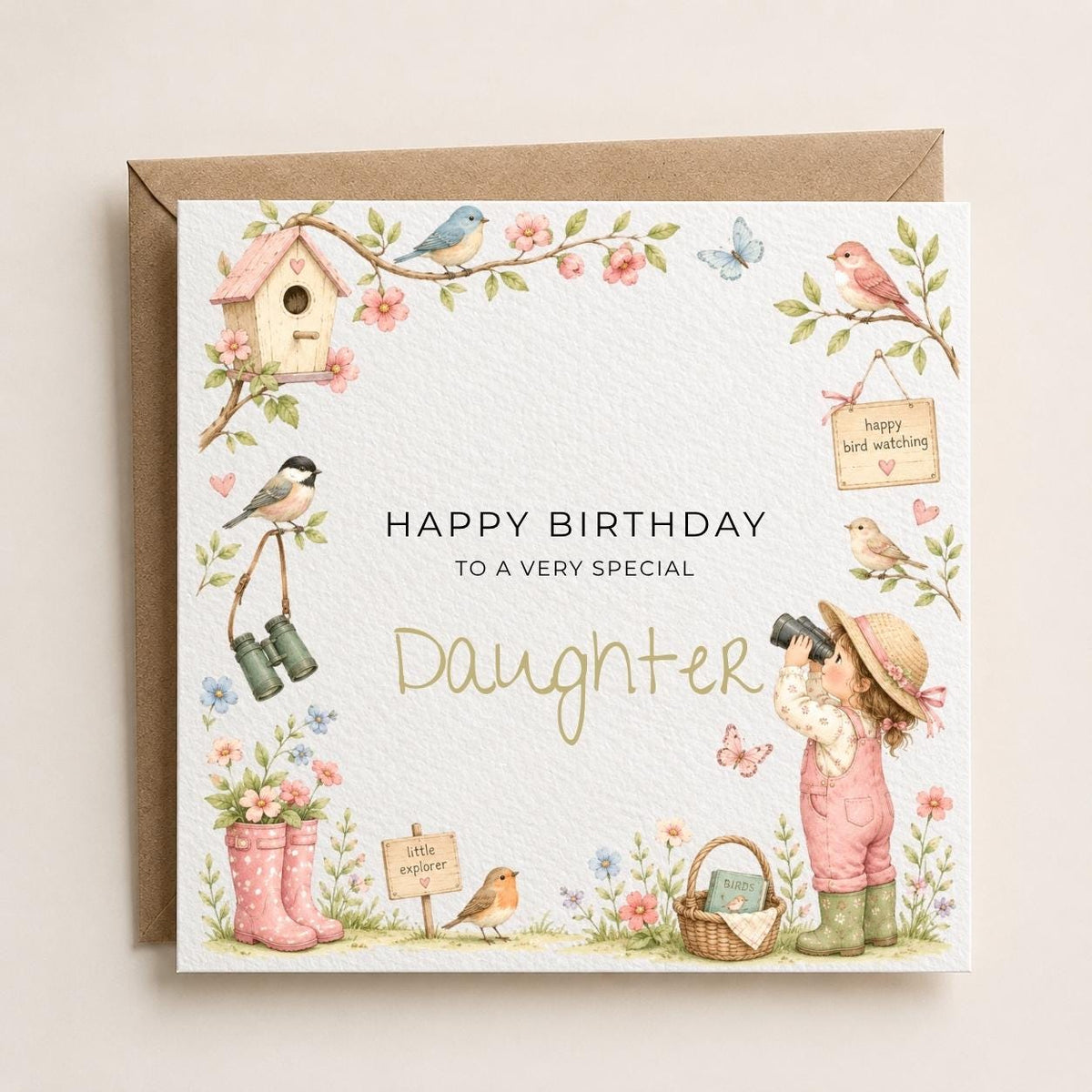 Personalised Birds Theme Birthday Card for Daughter, Granddaughter, Sister etc