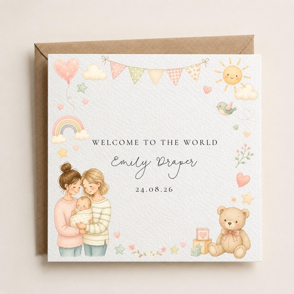 Personalised Mum & Mum New Baby Card