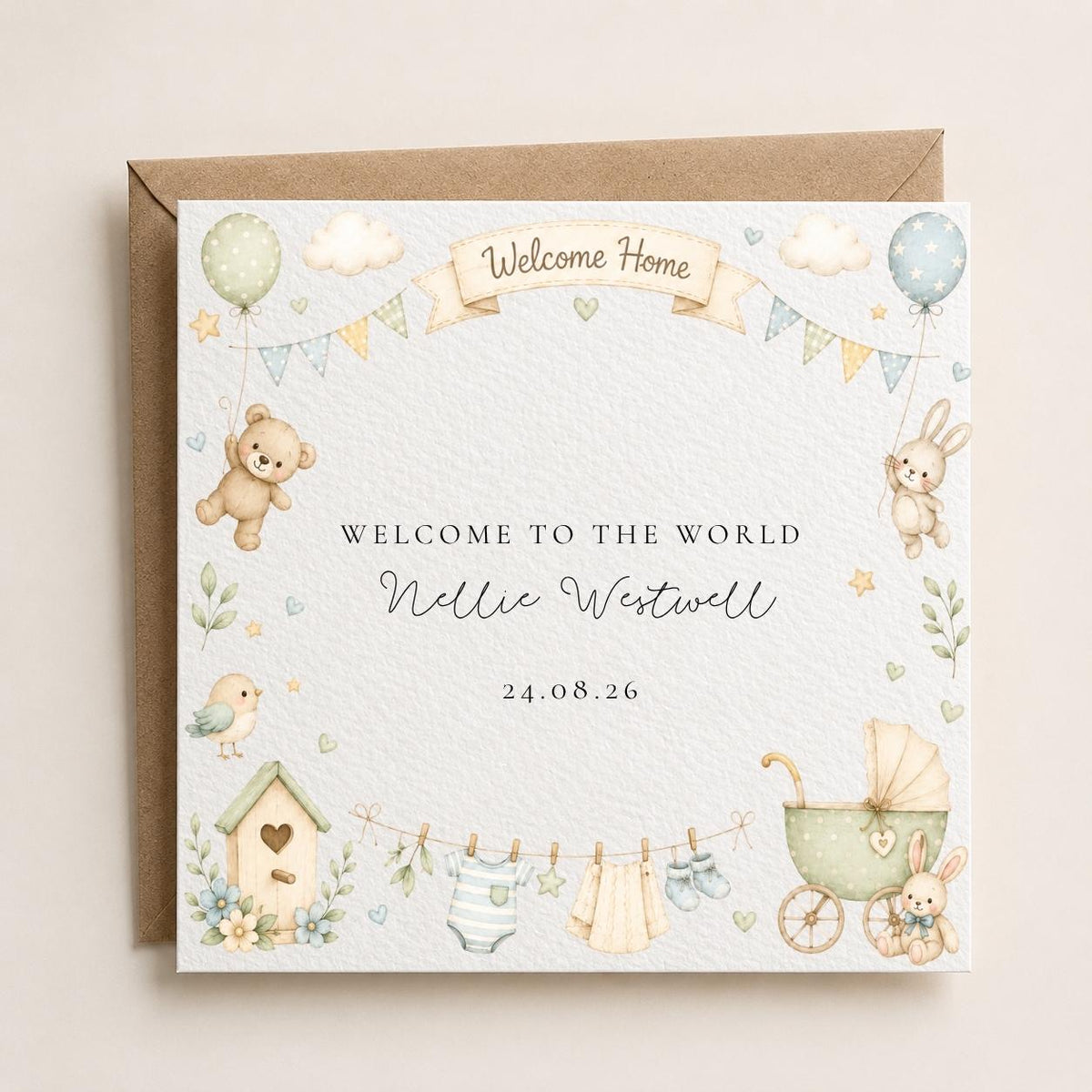 Personalised New Baby Welcome Home Card