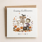 Personalised Halloween Card, Spooky Skeleton Ghost Zombie Design, First Birthday Greeting