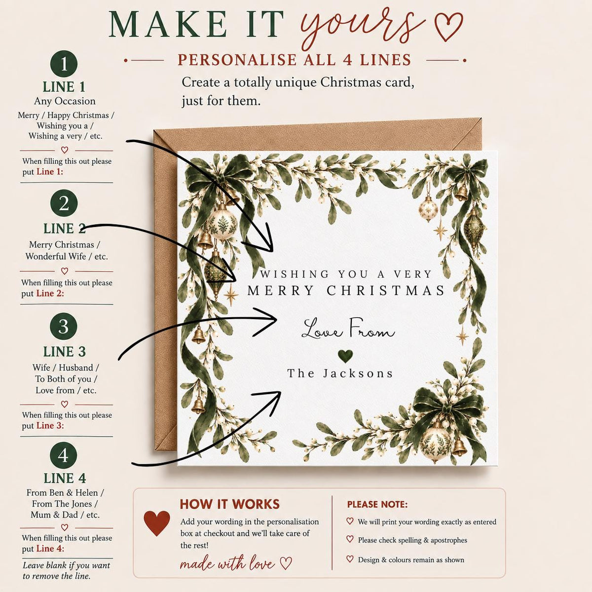 Personalised Christmas Card | Vintage Festive Greeting | Luxury Xmas Keepsake | Completely Customisable | Elegant Mistletoe Christmas