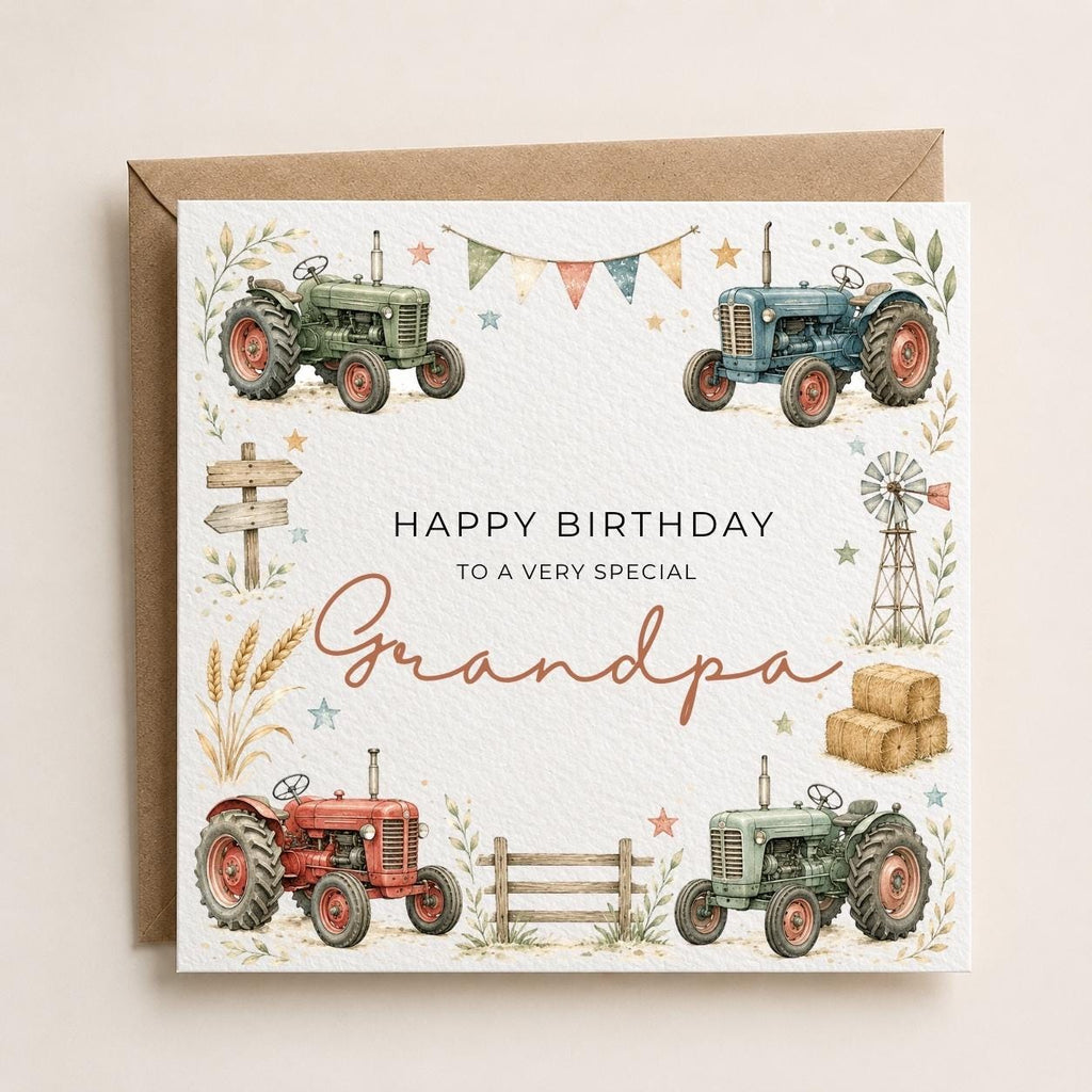 Personalised Tractor Theme Birthday Card for Husband, Dad, Grandad, Son,  Uncle, Brother etc