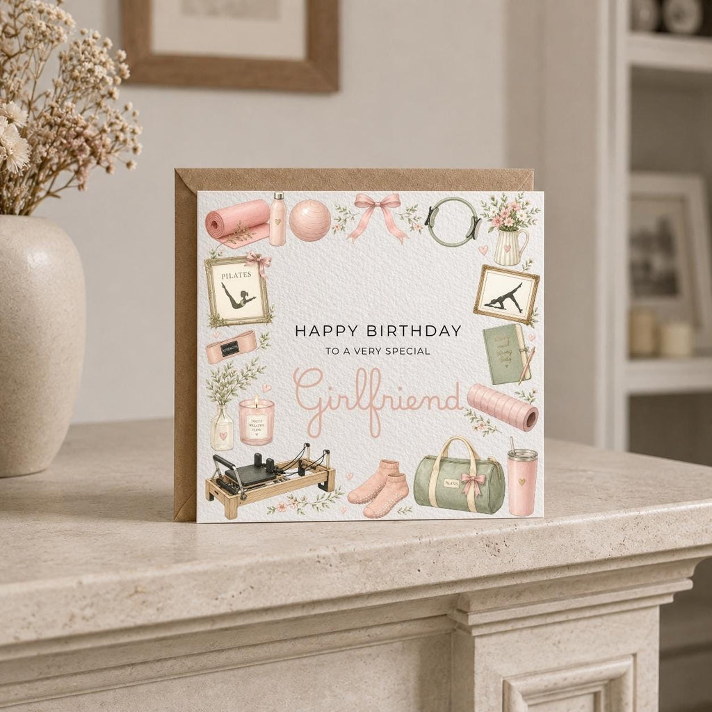Personalised Pilates Theme Birthday Card for Wife, Mum, Grandma, Daughter, Auntie, Sister etc