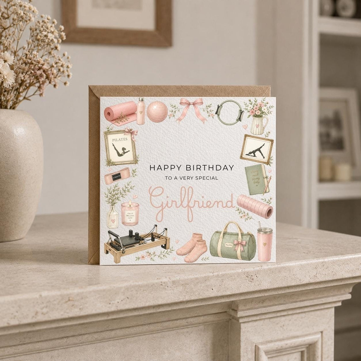 Personalised Pilates Theme Birthday Card for Wife, Mum, Grandma, Daughter, Auntie, Sister etc
