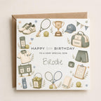 Personalised Tennis Theme Birthday Card for Son, Grandson, Brother etc