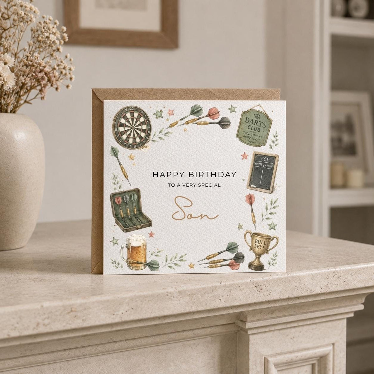 Personalised Darts Theme Birthday Card for Husband, Dad, Grandad, Son,  Uncle, Brother etc