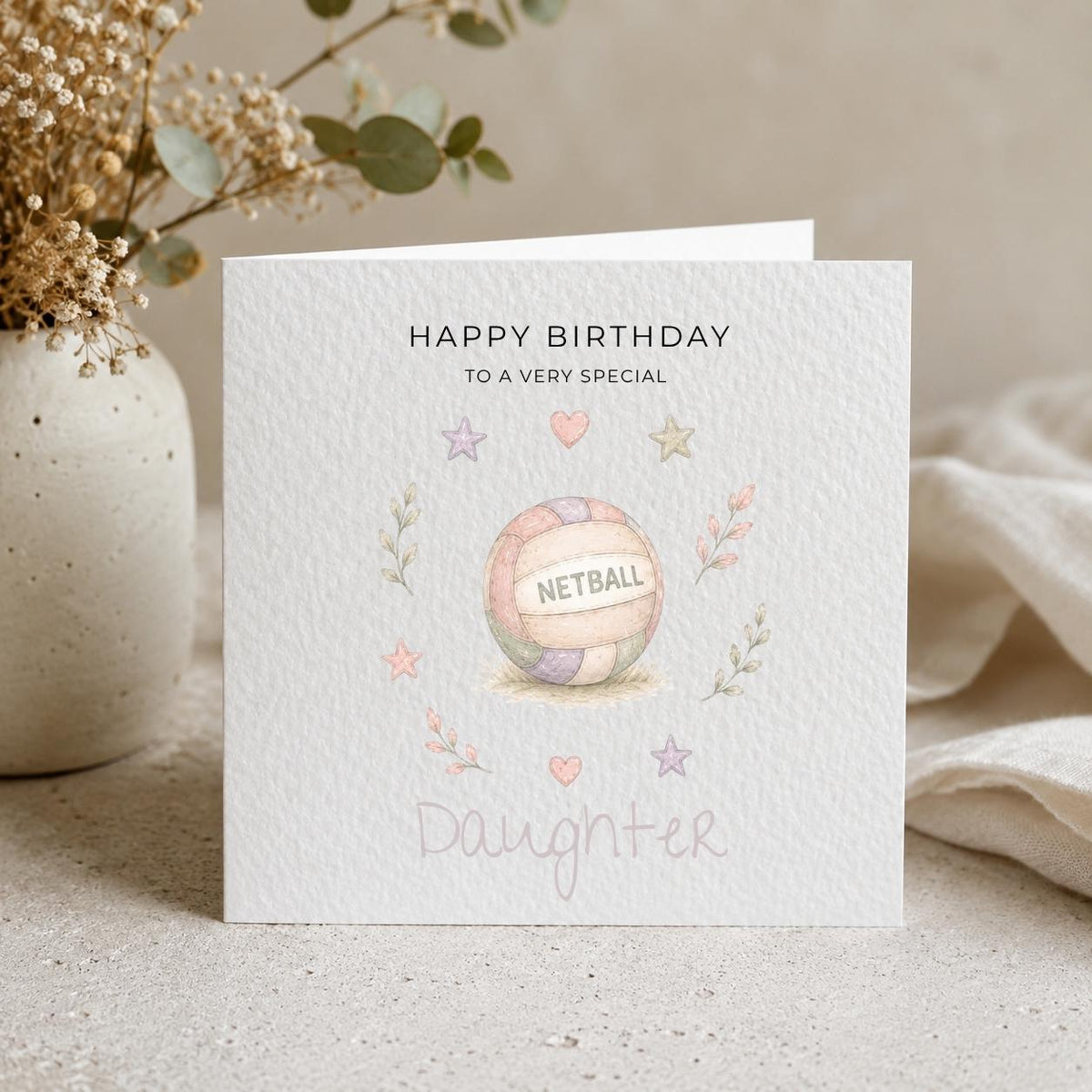 Personalised Netball Theme Birthday Card for Daughter, Granddaughter, Sister etc