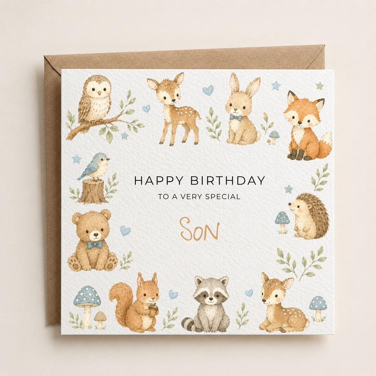 Personalised Woodland Theme Birthday Card for Son, Grandson, Brother etc