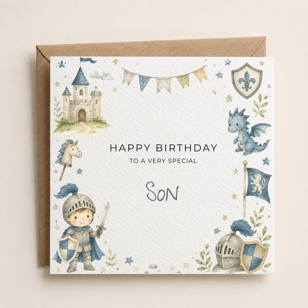 Personalised Knight Theme Birthday Card for Son, Grandson, Brother etc