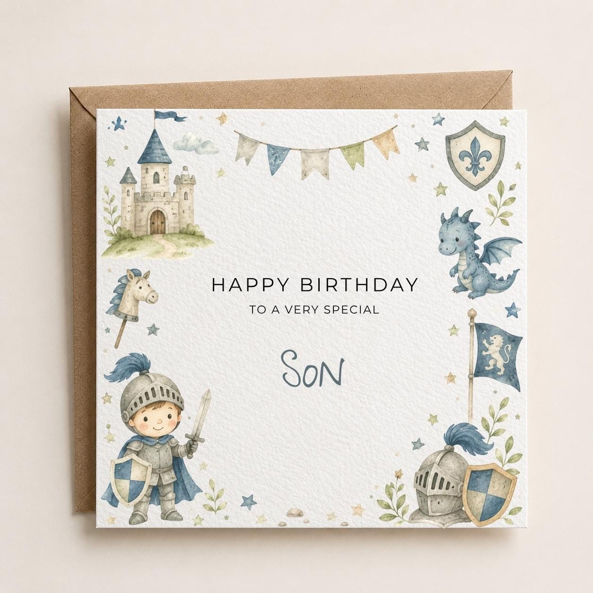 Personalised Knight Theme Birthday Card for Son, Grandson, Brother etc