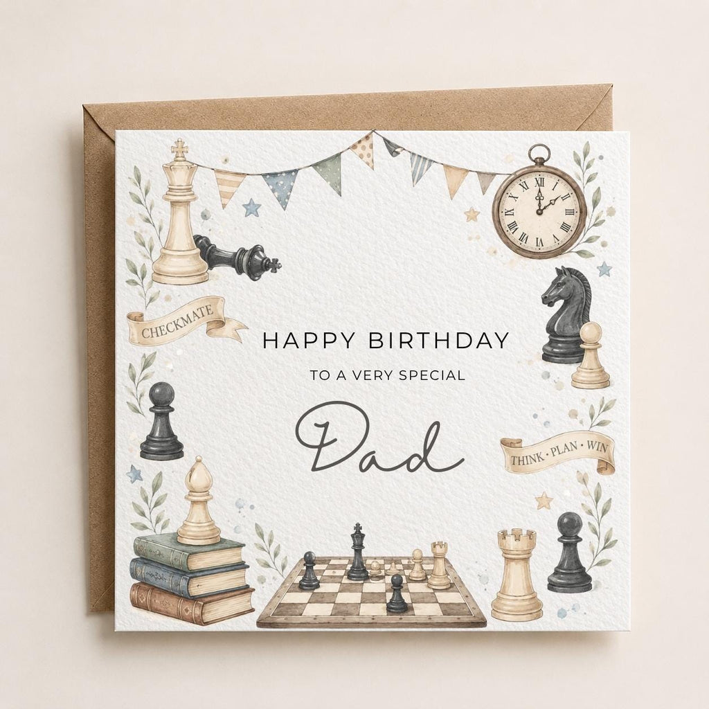 Personalised Chess Theme Birthday Card for Husband, Dad, Grandad, Son,  Uncle, Brother etc