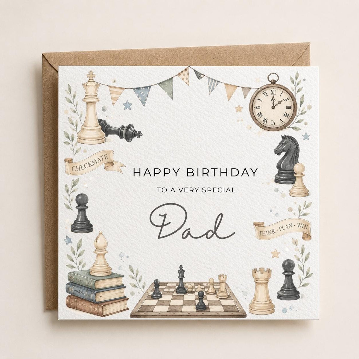 Personalised Chess Theme Birthday Card for Husband, Dad, Grandad, Son,  Uncle, Brother etc