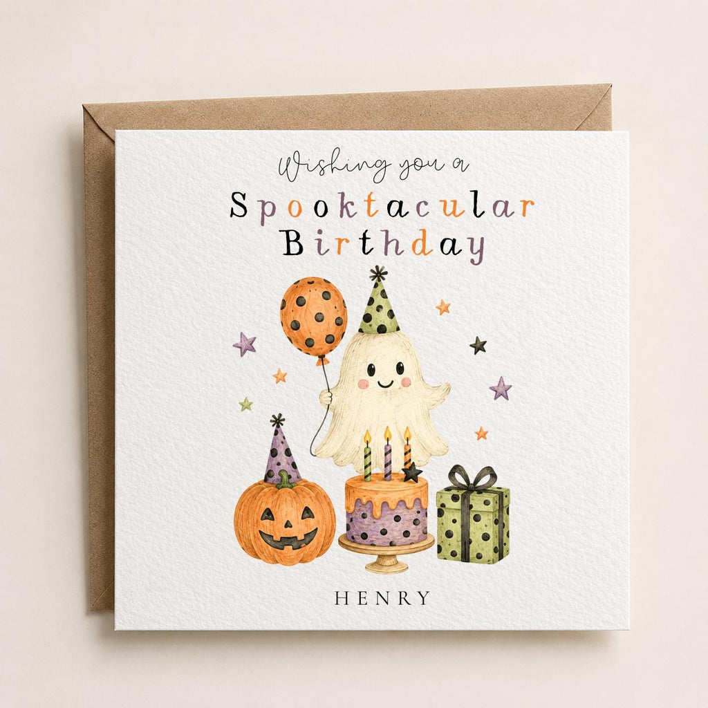 Personalised Halloween Birthday Card, Any Age, Any Name.