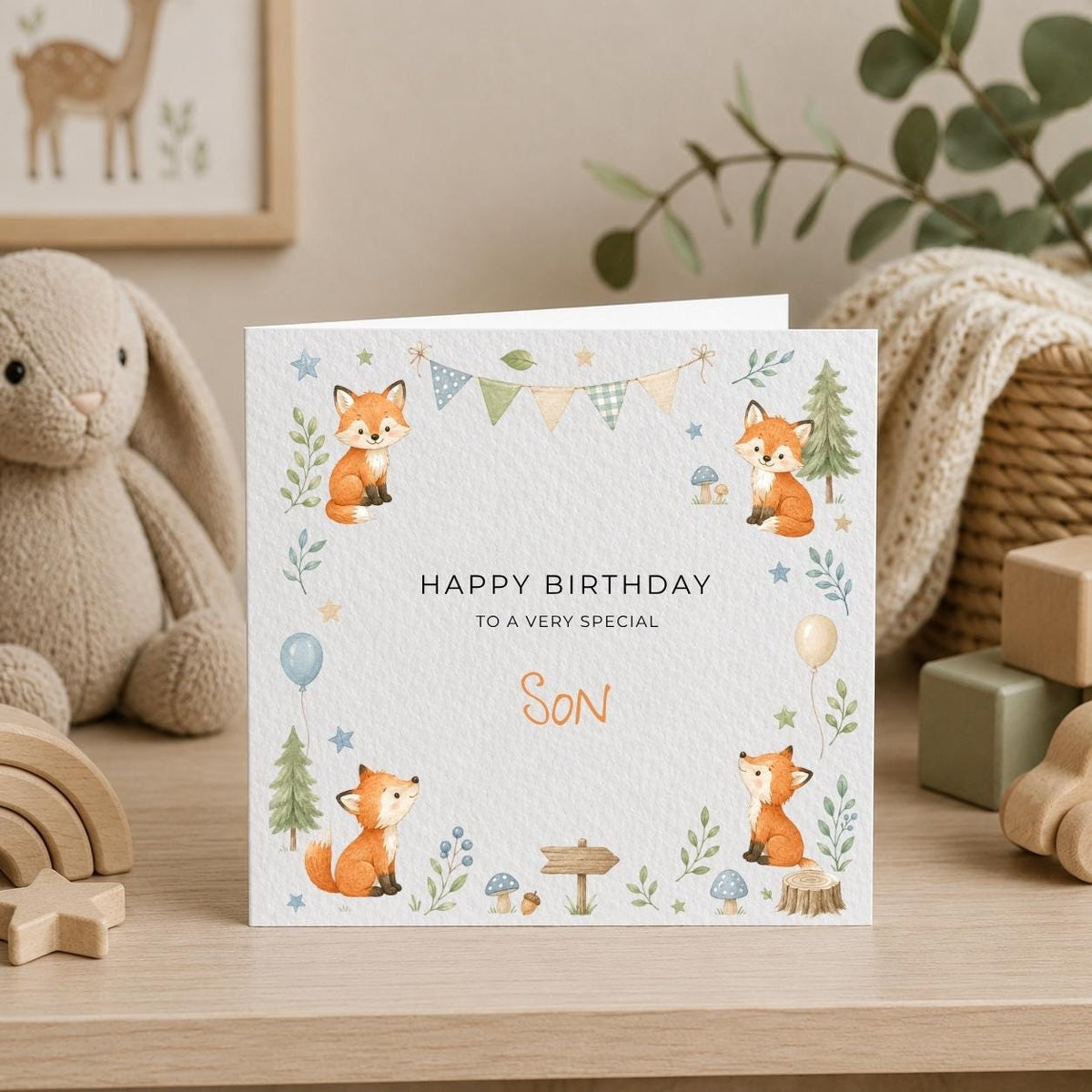 Personalised Foxes Theme Birthday Card for Son, Grandson, Brother etc