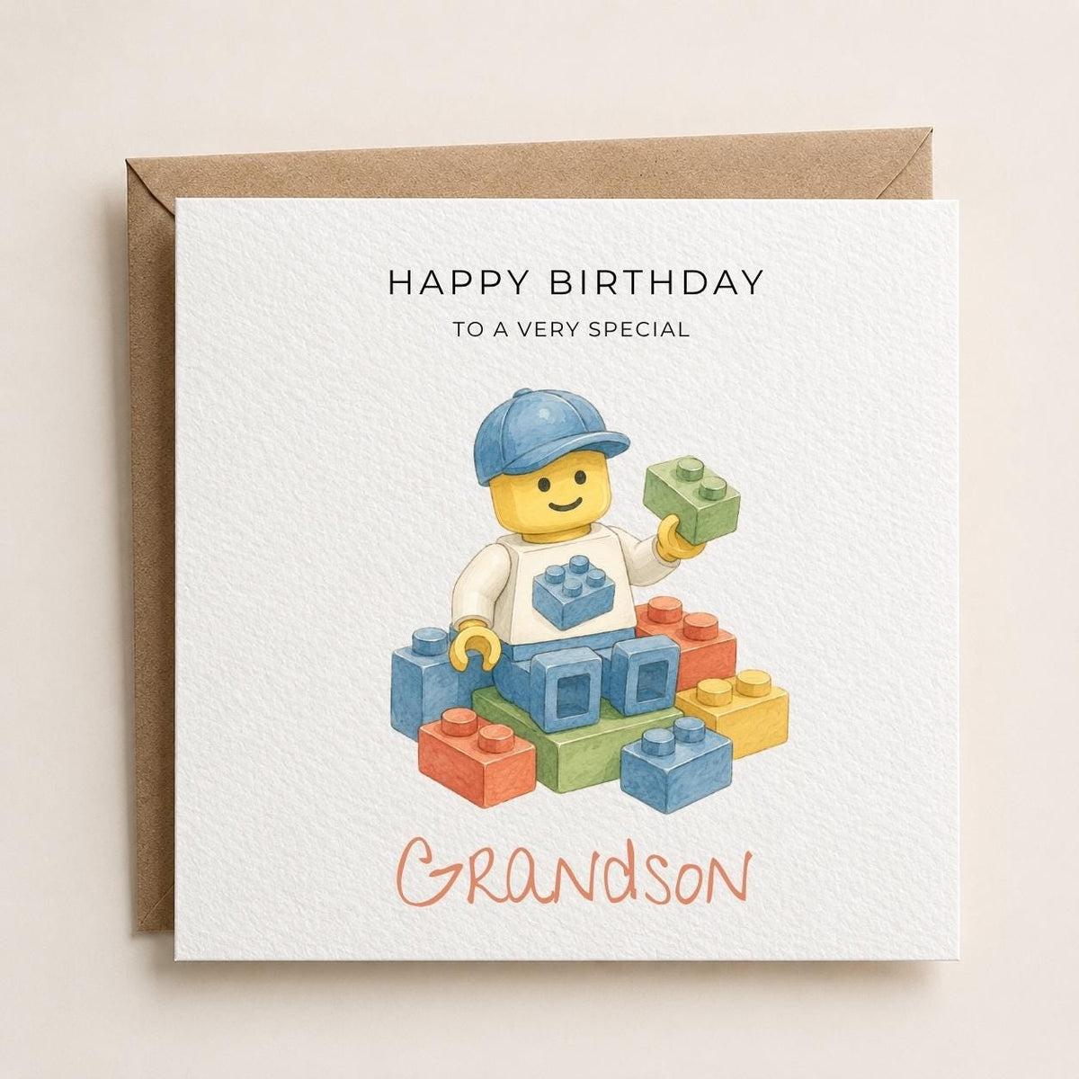Personalised Lego Theme Birthday Card for Son, Grandson, Brother etc