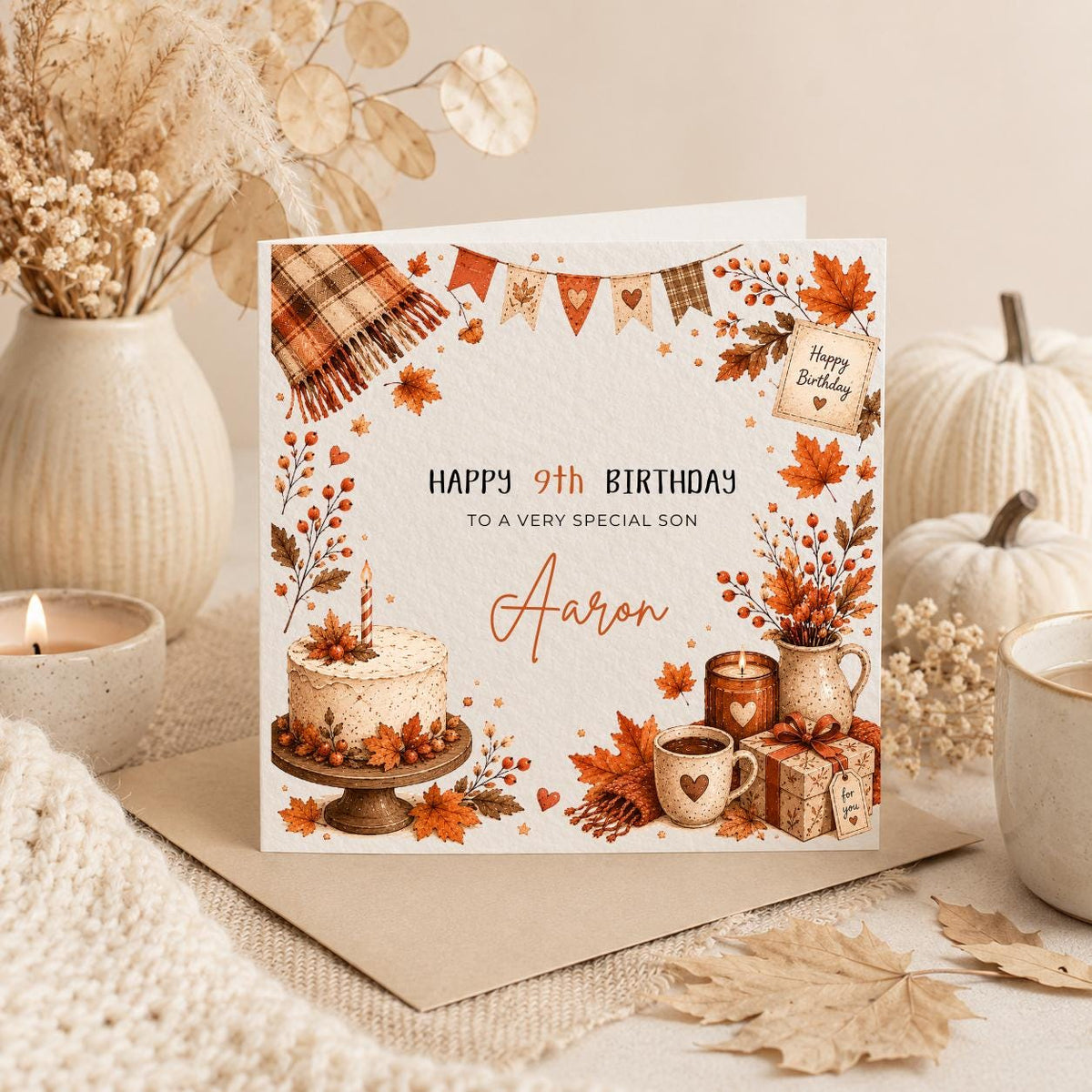 Personalised Autumn Theme Birthday Card for Son, Daughter, Sister,  Brother, Friend etc