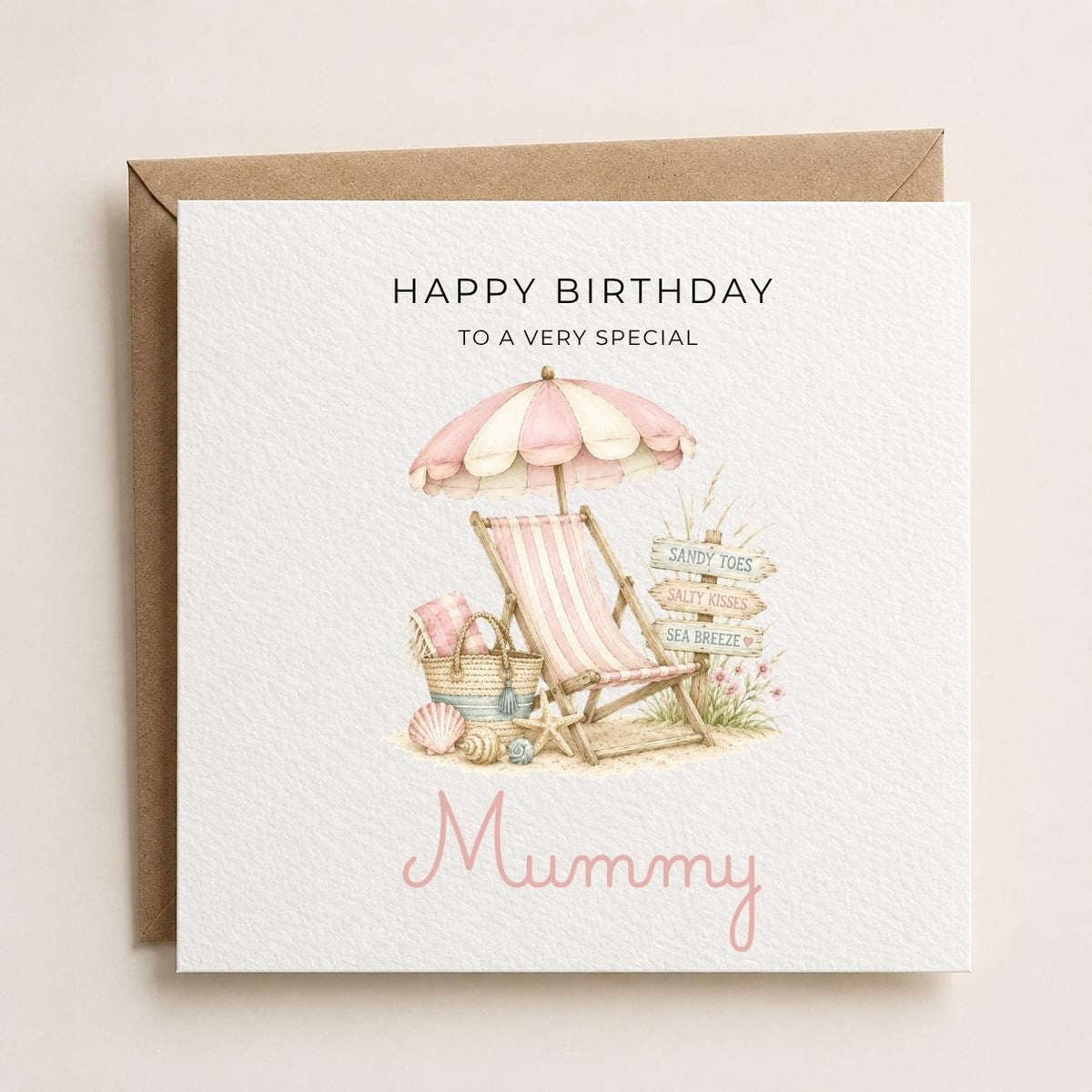 Personalised Beach Theme Birthday Card for Wife, Mum, Grandma, Daughter, Auntie, Sister etc