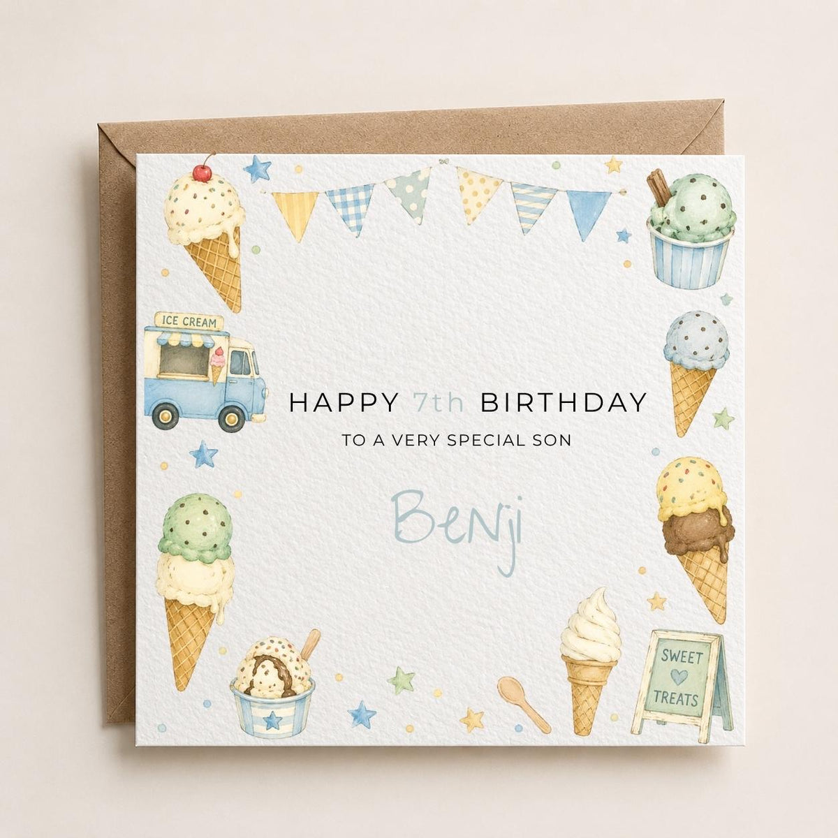 Personalised Icecream Theme Birthday Card for Son, Grandson, Brother etc