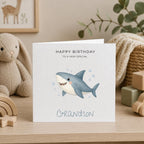 Personalised Sharks Theme Birthday Card for Son, Grandson, Brother etc